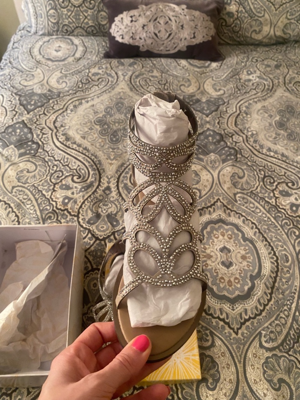 Embellished Silver Women's Gladiator Sandals - Picture 9 of 13
